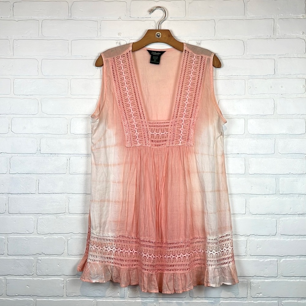 Stillwater Supply Co. Peach and White Tie Dye Sheer Sleeveless Tank Top Blouse L